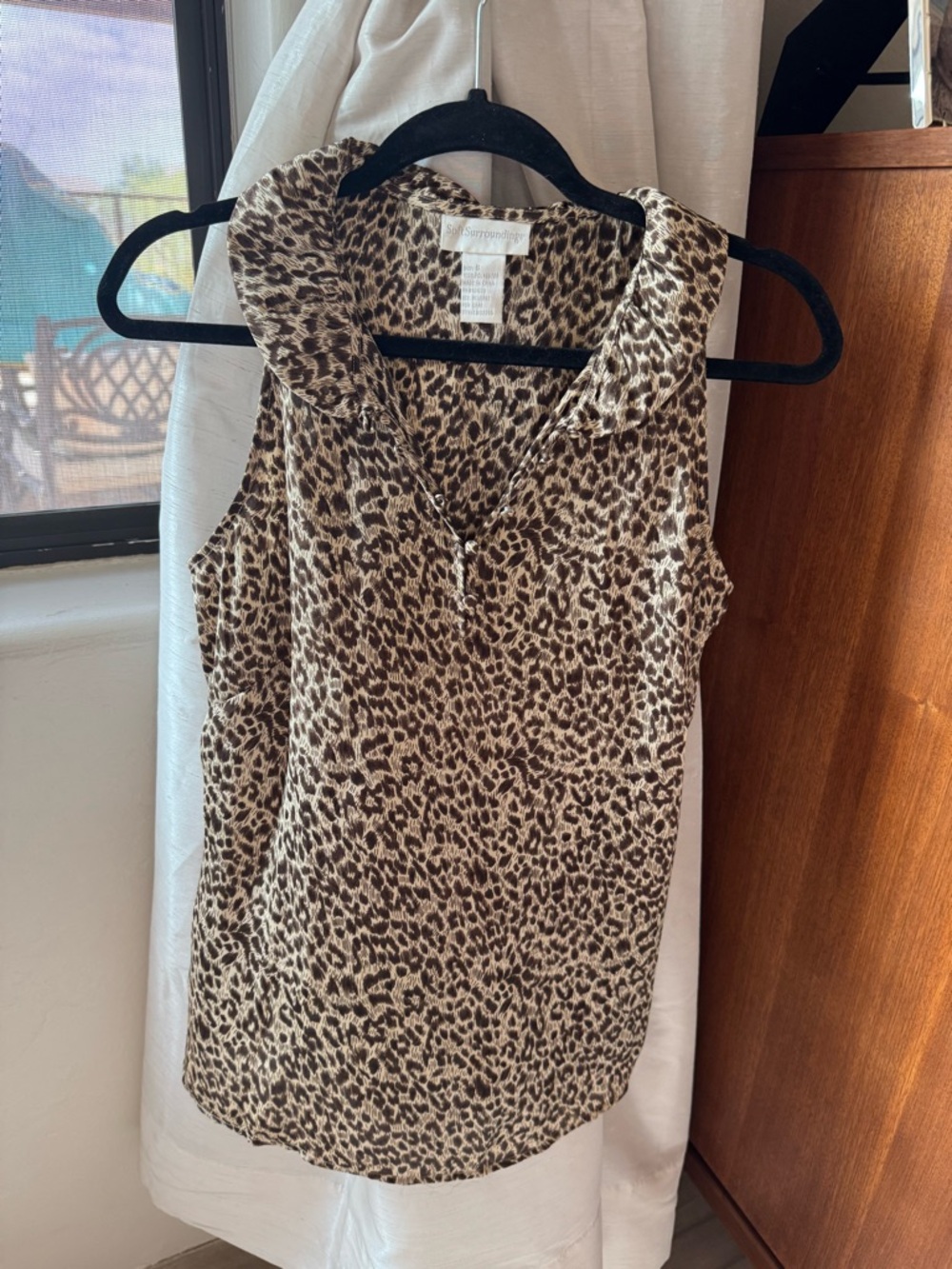 Soft Surroundings Brown Leopard-Print Sleeveless V-Neck Top